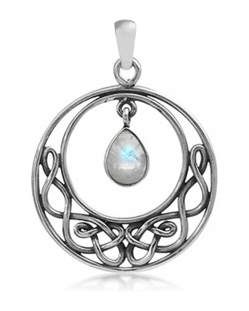 Natural Moonstone 925 Sterling Silver Celtic Knot Drop Dangle Pendant Pendant $12.99 Pendants