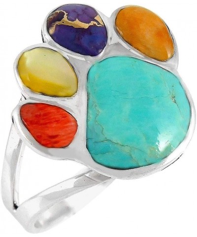 Dog Paw Sterling Silver 925 Ring with Genuine Turquoise Multi-Gemstones $17.60 Rings