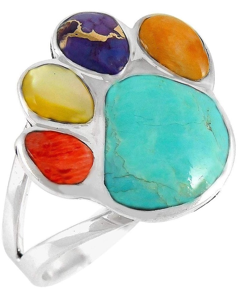 Dog Paw Sterling Silver 925 Ring with Genuine Turquoise Multi-Gemstones $17.60 Rings