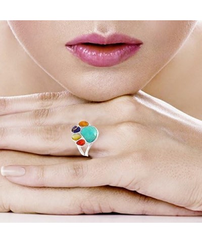 Dog Paw Sterling Silver 925 Ring with Genuine Turquoise Multi-Gemstones $17.60 Rings