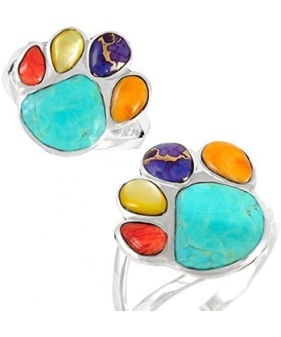 Dog Paw Sterling Silver 925 Ring with Genuine Turquoise Multi-Gemstones $17.60 Rings