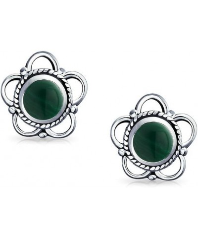 Bali Indonesian Tiny Open Genuine Gemstone Birthstone Flower Stud Earrings For Women Teens Oxidized .925 Sterling Silver Gree...