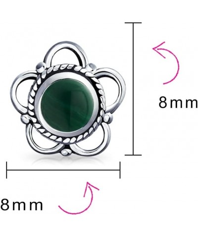 Bali Indonesian Tiny Open Genuine Gemstone Birthstone Flower Stud Earrings For Women Teens Oxidized .925 Sterling Silver Gree...