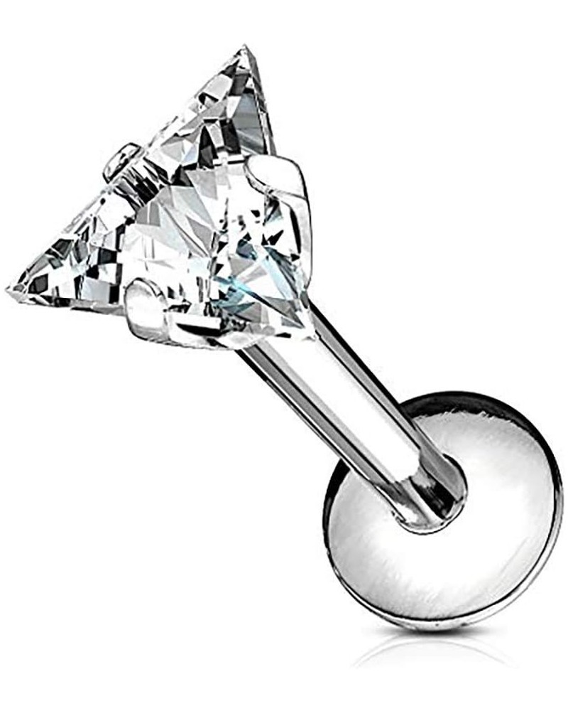 16g Internally Threaded Surgical Steel Triangle CZ Labret Stud (Pick Color/Length) Silver - 1/4" (6mm) $8.54 Body Jewelry