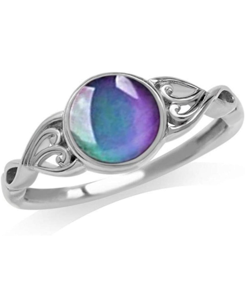 LVTING 925 Silver Temperature-Control Changeable Ring Mood Change Color Rings Retro Flower Round Stone Engagement Mood Ring f...