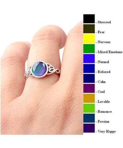 LVTING 925 Silver Temperature-Control Changeable Ring Mood Change Color Rings Retro Flower Round Stone Engagement Mood Ring f...