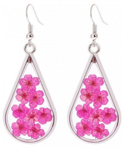 Pressed Flower Teardrop Earrings Dry Flowers Drop Dangle Fashion Jewelry Hot Pink Multi $8.50 Earrings