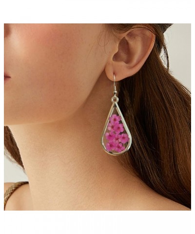 Pressed Flower Teardrop Earrings Dry Flowers Drop Dangle Fashion Jewelry Hot Pink Multi $8.50 Earrings