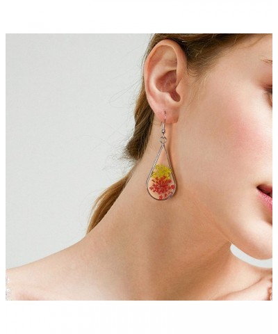 Pressed Flower Teardrop Earrings Dry Flowers Drop Dangle Fashion Jewelry Hot Pink Multi $8.50 Earrings