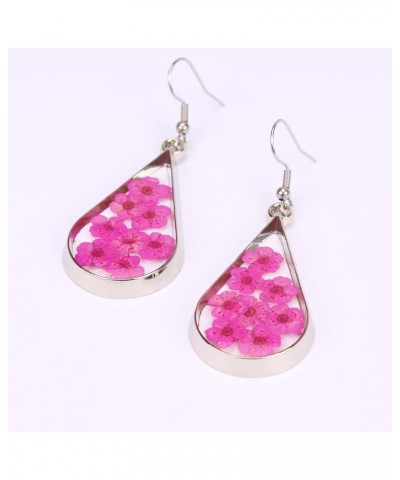 Pressed Flower Teardrop Earrings Dry Flowers Drop Dangle Fashion Jewelry Hot Pink Multi $8.50 Earrings