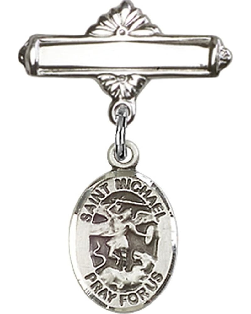 Sterling Silver Polished Baby Badge Bar Pin with Charm, 11/16 Inch Saint Michael the Archangel $38.33 Brooches & Pins