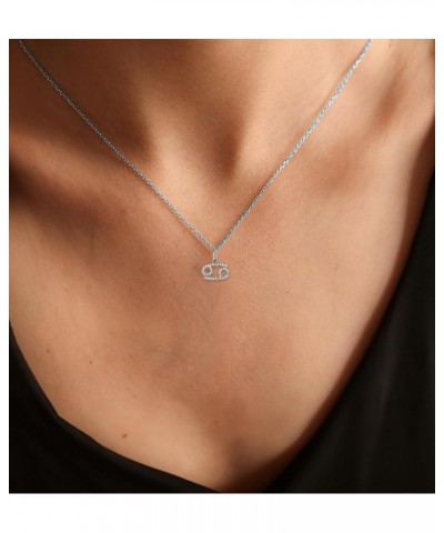 925 Solid Sterling Silver Diamond Zodiac Pendant Necklace, Round - Cut 0.14cts Dainty Diamond Charms Silver Pendant, Zodiac C...