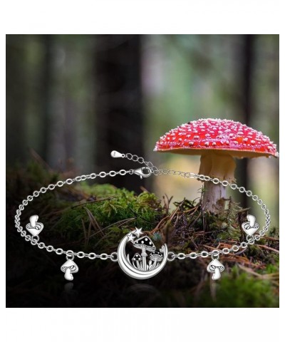 Cardinal Cat Mushroom Bracelet Sterling Silver Mushroom Moon Bracelet Link Bracelets for Women Mushrooms Jewelry Mushroom-2 $...