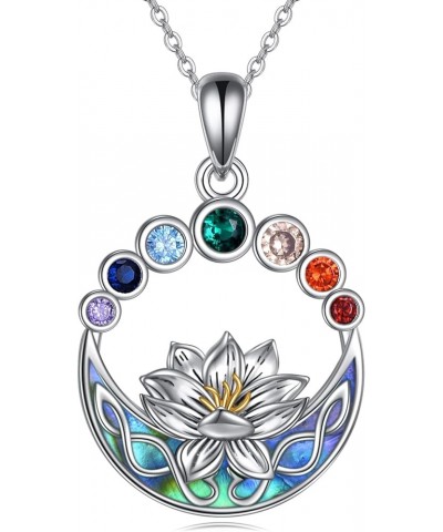 Chakra Necklace Sterling Silver Lotus Flower Celtic Knot Pendant Necklace Healing Yoga Jewelry Birthday Christmas Gifts for W...