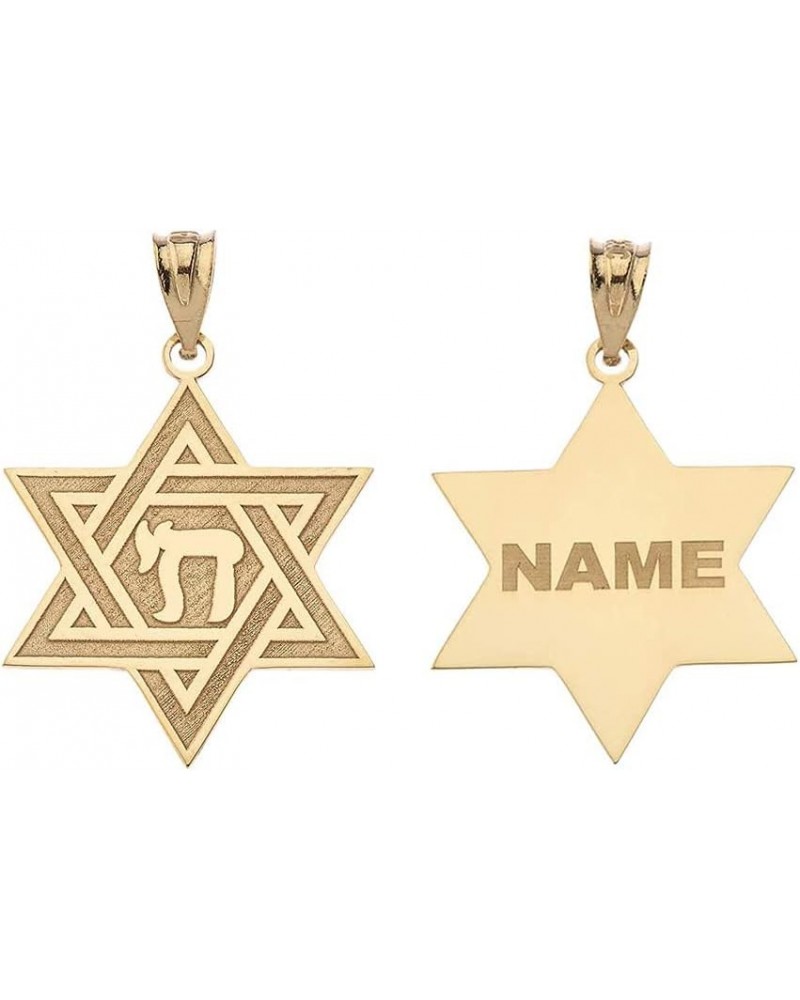 10K or 14K Yellow, White, or Rose Gold Jewish Jewelry Personalized Name Judaica Charm Star of David with Chai Pendant (1.25")...