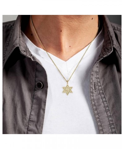 10K or 14K Yellow, White, or Rose Gold Jewish Jewelry Personalized Name Judaica Charm Star of David with Chai Pendant (1.25")...