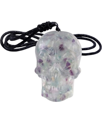 Handmade Crystal Skull Pendant Necklace for Men and Women, Chip Stone Pendant Jewelry with Adjustable Rope 3-Fluorite Crystal...