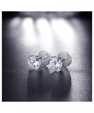 Rhodium Plated Sparkling CZ Diamond Stud Earrings 925 Sterling Silver Round Cut and Princess Cut 5A+ Cubic Zirconia Stud Earr...