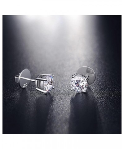 Rhodium Plated Sparkling CZ Diamond Stud Earrings 925 Sterling Silver Round Cut and Princess Cut 5A+ Cubic Zirconia Stud Earr...