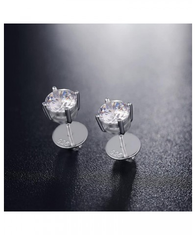 Rhodium Plated Sparkling CZ Diamond Stud Earrings 925 Sterling Silver Round Cut and Princess Cut 5A+ Cubic Zirconia Stud Earr...