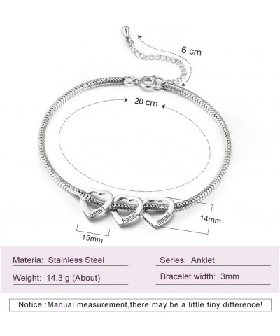 Personalized Charms Anklet for Women Inspirational Heart Anklet, Engraved 2-6 Names Anklet Bracelet, Adjustable Anklet for Mo...