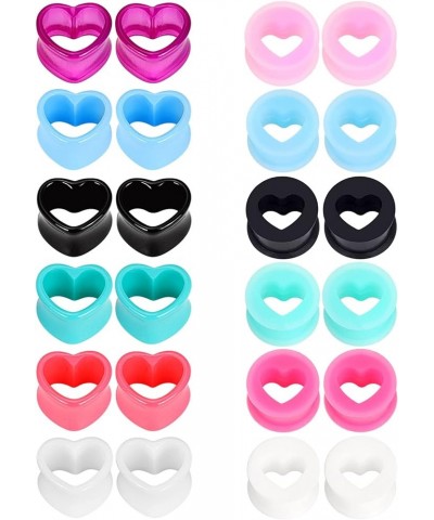 12pcs-24pcs Soft Flexible Silicone Ear Tunnels Acrylic Heart Tunnels Piercing Gauge 4g-3/4 inch 12 pairs, 0g(8mm) $11.99 Body...