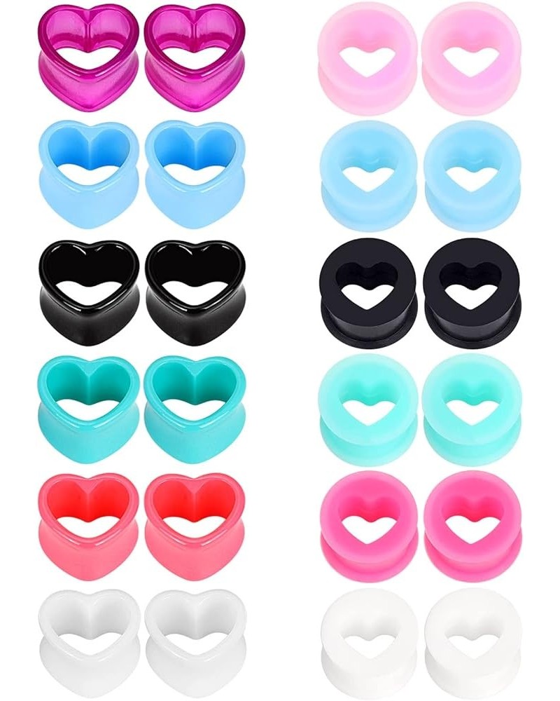 12pcs-24pcs Soft Flexible Silicone Ear Tunnels Acrylic Heart Tunnels Piercing Gauge 4g-3/4 inch 12 pairs, 0g(8mm) $11.99 Body...