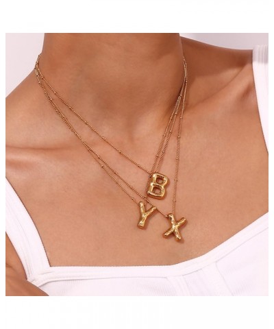 Bubble Letter Necklace For Women Girls, Balloon Initial Necklaces Dainty Alphabet Pendant 18K Gold Plated Chain Puffy Name Pe...