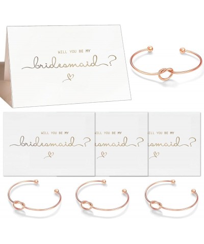 Gold Foil Will You Be My Bridesmaid Maid of Honor Card & Tie The Knot Bracelet Set of 4, 5, 6, 7 4 Rosegold Tone Bracelet & G...