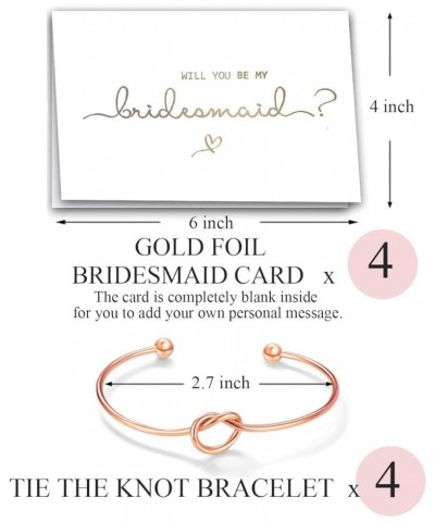 Gold Foil Will You Be My Bridesmaid Maid of Honor Card & Tie The Knot Bracelet Set of 4, 5, 6, 7 4 Rosegold Tone Bracelet & G...