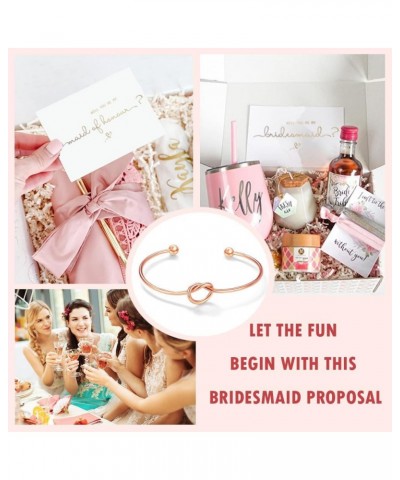 Gold Foil Will You Be My Bridesmaid Maid of Honor Card & Tie The Knot Bracelet Set of 4, 5, 6, 7 4 Rosegold Tone Bracelet & G...