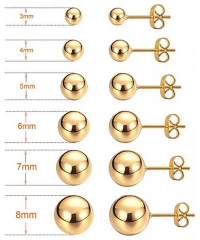 Ball Stud Earrings for Women Gold Round Ball Stud Earrings 3-8mm Statement Earrings Wedding Prom Earrings Jewelry Gifts for G...