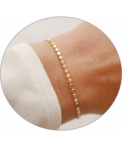 Dainty Gold Bracelet for Women 14K Gold Plated Lightweight Chain Bracelet Herringbone Twisted Rope Box Mesh Bracelet Charm Mi...