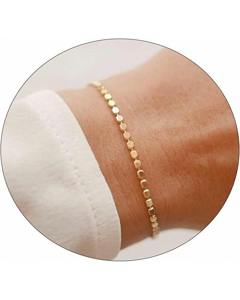 Dainty Gold Bracelet for Women 14K Gold Plated Lightweight Chain Bracelet Herringbone Twisted Rope Box Mesh Bracelet Charm Mi...