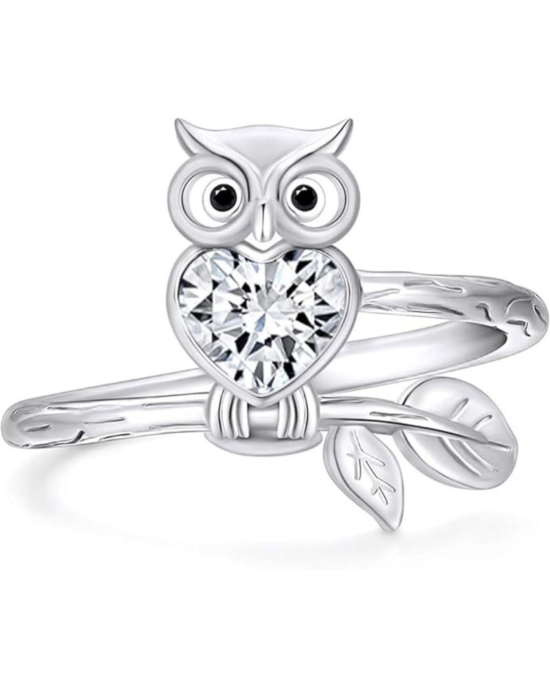 Created Heart Shape White Diamond 925 Sterling Silver 14K Gold Finish Engagement Wedding Night Owl Promise Ring For Women Whi...