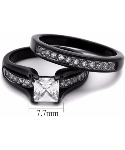 His & Hers 3 PCS Black IP Stainless Steel Princess Cut CZ Engagement Ring Set Mens Matching Band Size Women's 07 Men's 10 $18...