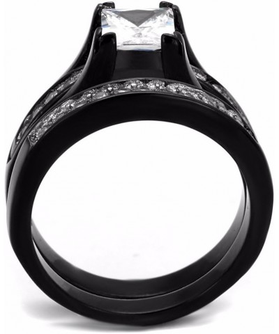 His & Hers 3 PCS Black IP Stainless Steel Princess Cut CZ Engagement Ring Set Mens Matching Band Size Women's 07 Men's 10 $18...