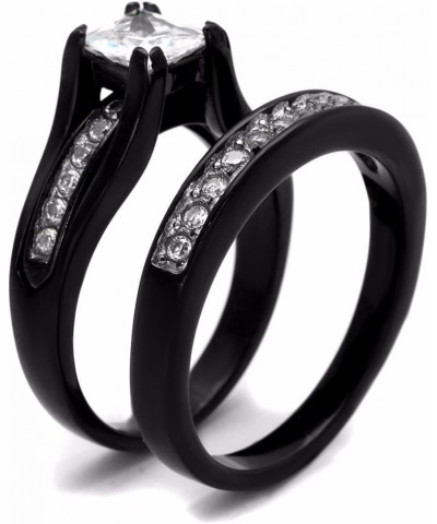 His & Hers 3 PCS Black IP Stainless Steel Princess Cut CZ Engagement Ring Set Mens Matching Band Size Women's 07 Men's 10 $18...