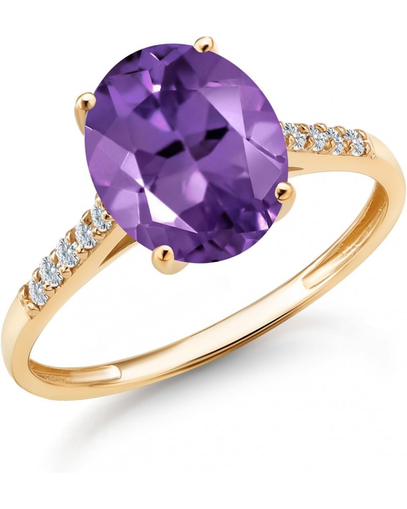 10K Yellow Gold Purple Amethyst and White Diamond Engagement Ring For Women | 2.42 Cttw | Oval 10X8MM | Gemstone February Bir...