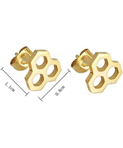 Stainless Steel Tiny Hexagon Honeycomb Bee Hive Post Stud Earrings gold+rose+silver $8.04 Earrings