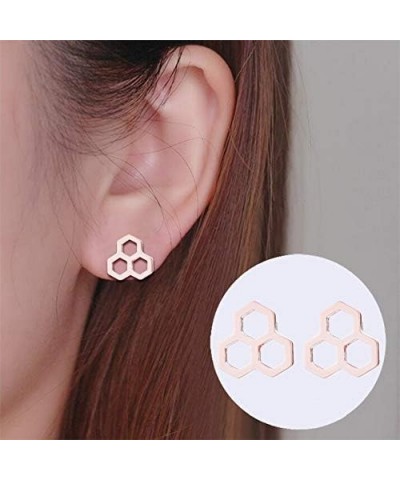 Stainless Steel Tiny Hexagon Honeycomb Bee Hive Post Stud Earrings gold+rose+silver $8.04 Earrings