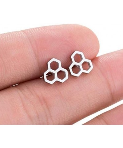 Stainless Steel Tiny Hexagon Honeycomb Bee Hive Post Stud Earrings gold+rose+silver $8.04 Earrings