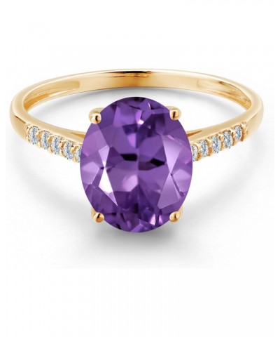 10K Yellow Gold Purple Amethyst and White Diamond Engagement Ring For Women | 2.42 Cttw | Oval 10X8MM | Gemstone February Bir...