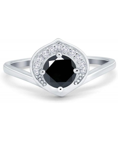 Art Deco Vintage Style Wedding Engagement Filigree Ring Round Simulated Cubic Zirconia 925 Sterling Silver Simulated Black CZ...