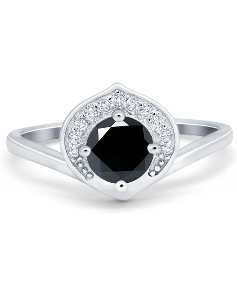 Art Deco Vintage Style Wedding Engagement Filigree Ring Round Simulated Cubic Zirconia 925 Sterling Silver Simulated Black CZ...