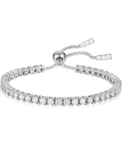 Moissanite Tennis Bracelet, 1.52ct-7.76ct Diamond Bracelet 18K White Gold Plated 925 Sterling Silver Adjustable Bracelet D Co...