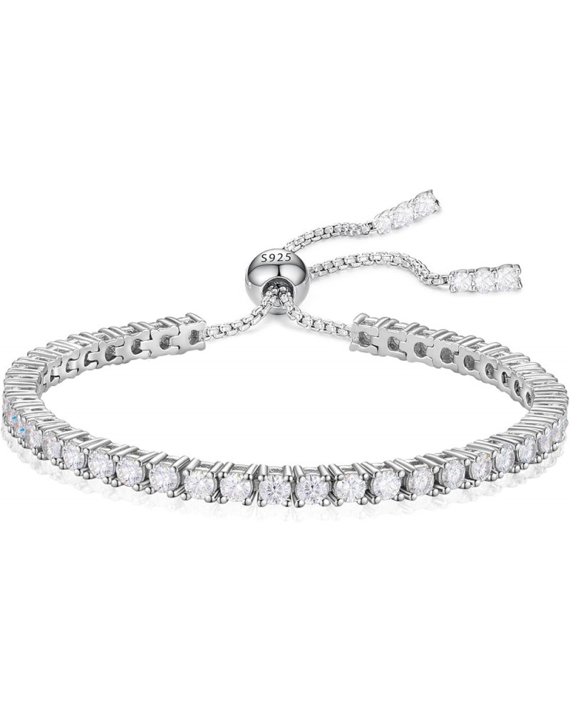 Moissanite Tennis Bracelet, 1.52ct-7.76ct Diamond Bracelet 18K White Gold Plated 925 Sterling Silver Adjustable Bracelet D Co...