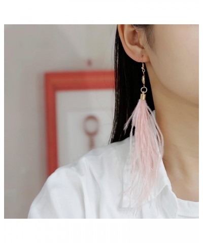 Long Feather Earrings for Women, Bohemian Elegant Delicate Faux Druzy Charms Dangle Earrings Nude Pink $9.17 Earrings