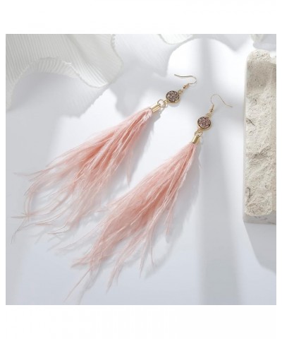 Long Feather Earrings for Women, Bohemian Elegant Delicate Faux Druzy Charms Dangle Earrings Nude Pink $9.17 Earrings