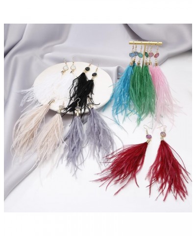 Long Feather Earrings for Women, Bohemian Elegant Delicate Faux Druzy Charms Dangle Earrings Nude Pink $9.17 Earrings